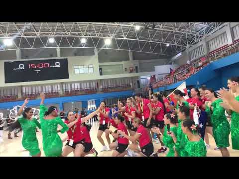 Laiva! Laiva! Police dance band entertaining the netball players at the arena