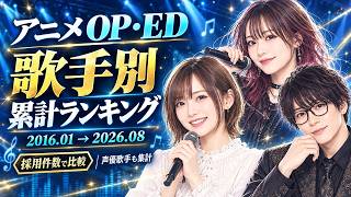 アニメOP・ED 歌手別累計採用件数ランキング｜2016–2026年8月