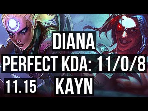 DIANA vs KAYN (JUNGLE) | 11/0/8, 2.6M mastery, Legendary, 400+ games | EUW Diamond | v11.15