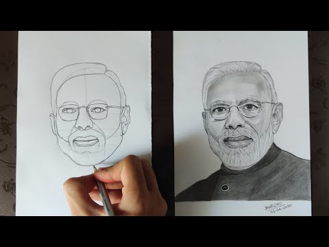How to draw Narendra Modi step by step for beginners|free hand drawing|Real time video|#narendramodi