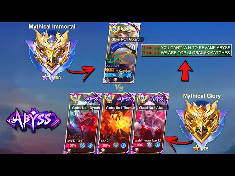 1 Mythical Immortal Vs 3 Revamped Abyss (Top 1 Global Thamuz, Dyrroth & Alice!!😱) - Who Win?!🏆 