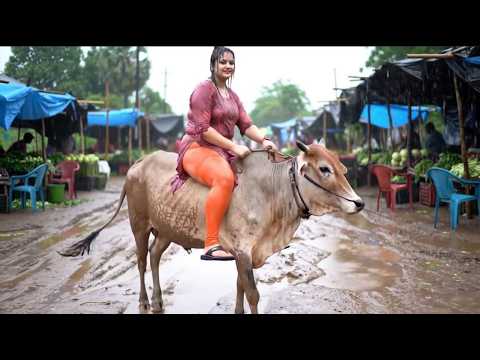 Village Girl's Unique Ride to the Market on Her Cow!