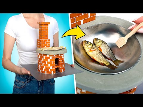 Una estufa wok de mini-ladrillos para freír pescado