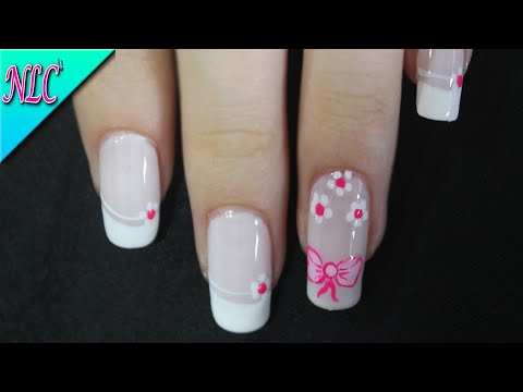 DISEÑO DE UÑAS MOÑO CON FLORES Y FRANCÉS – FLOWERS NAIL ART – FRENCH NAIL ART – NLC