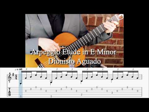 Arpeggio Etude in E Minor Guitar Tablature and Notation Play Along in HD