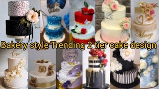 Bakery style Trending 2-tier cake design #twotiercakedesign #anniversarycake #2tiercakedecoration