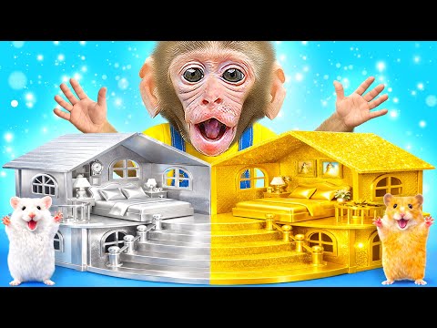 KIKI Monkey Build Amazing Hamster House, Gold vs Silver Challenge with Ducklings | KUDO ANIMAL KIKI