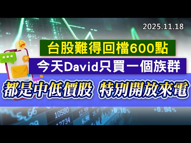 20251118《股市最錢線》#高閔漳 “台股難得回檔600點，今天David只買一個族群，都是中低價股，特別開放來電”