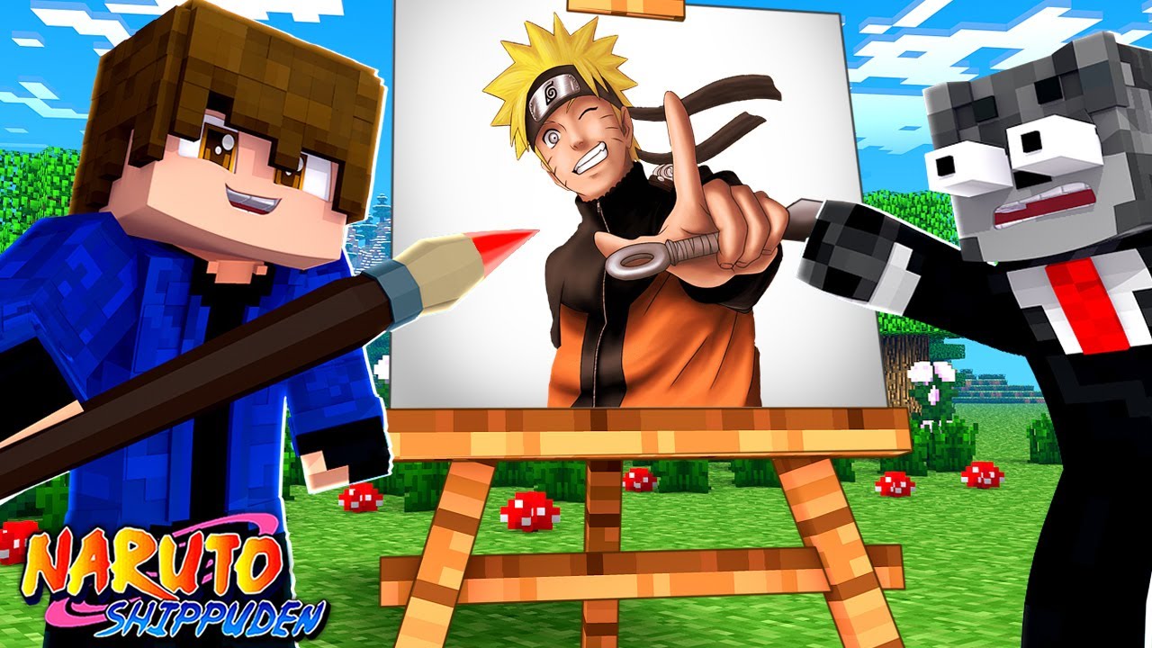 DESAFIO de DESENHO !! QUEM CONSEGUE FAZER o MELHOR DESENHO DE NARUTO no MINECRAFT  !