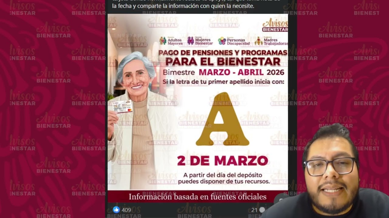 ¡HOY 2 DE MARZO! pago de la pensión bienestar adultos mayores con letra de apellido ?