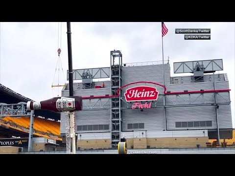 The Heinz Field ketchup bottle gets removed from the Steelers' new Acrisure Stadium 😥 | This Just In