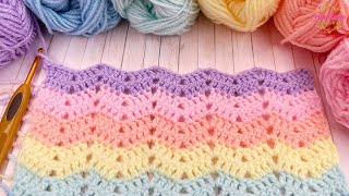 EASY Crochet Blanket - Mini Ripple / Chevron Stitch 🌸 One Row Repeat Pattern!