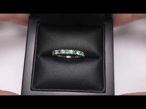 LFXYR11329(EM-WG) Emerald & Diamond Half Eternity Ring 0.60ct, 18k White Gold