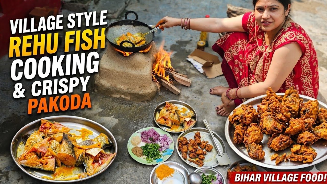 Village Style Rehu Fish Cooking & Crispy Fish Pakoda | Bihar Village Food