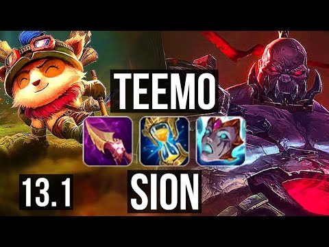 TEEMO vs SION (TOP) | 4.4M mastery, Rank 5 Teemo, 1500+ games, 6 solo kills | EUW Grandmaster | 13.1
