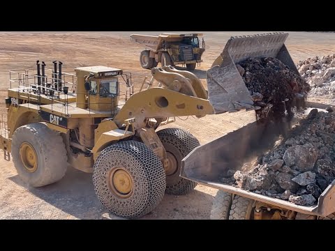 Huge Caterpillar 994 Wheel Loader Loading Caterpillar 777F Dumpers - Samaras Mining Group