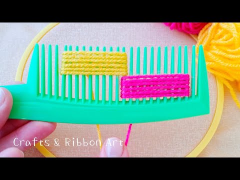 Super Easy Woolen Flower Craft Ideas with Hair Comb - Hand Embroidery Amazing Flower - Sewing Hack