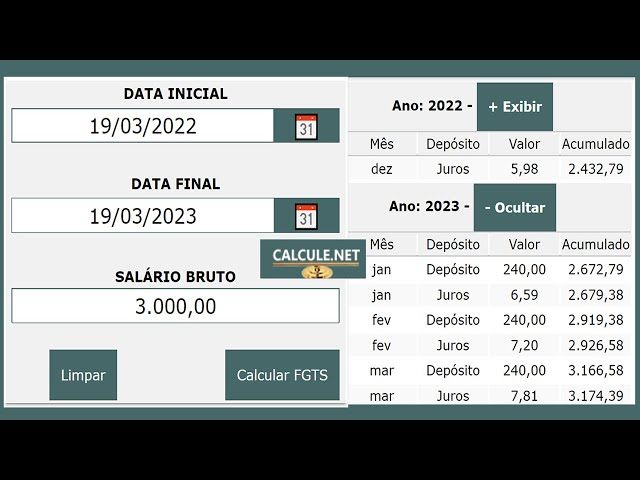 Cálculo FGTS, calcule o valor mensal e a receber com multa | Calcule.net