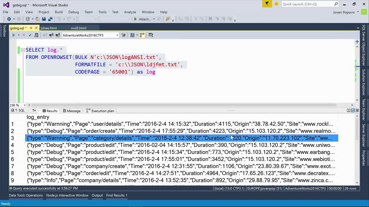 Data Driven  SQL Server 2016 JSON as a bridge betwen NoSQL and relational worlds