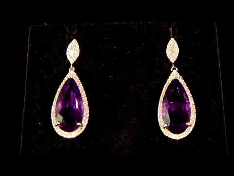 14k White Gold Amethyst and Diamond Dangling Earrings