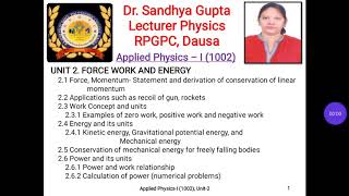 Download Lagu Applied Physics-I (1002), Unit 2, part 1 by Dr. Sandhya Gupta, Lecturer Physics, RPGPC, Dausa Thumbnail