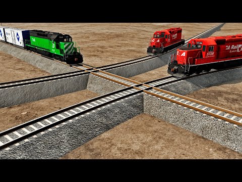 Trains vs Round Crossroad – BeamNG.Drive