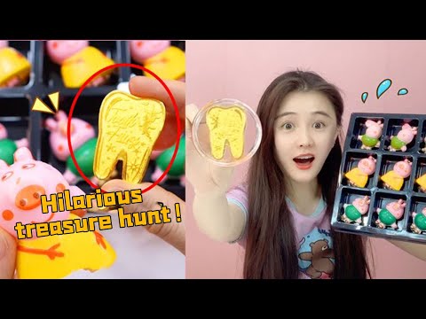 Hilarious treasure hunt! Peppa Pig that you can ”eat”! Bite out a tooth fairy gold coin