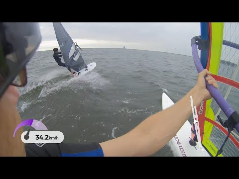 1995 Wave Warrior Slalom & 2003 Gaastra Matrix keeping up with a 2023 North Sails Slalom Race Black