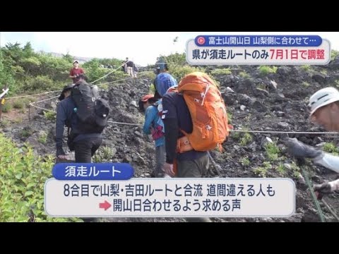 YouTube Video 富士山の開山日　静岡側３ルートのうち須走ルートを山梨県の吉田ルートに合わせ７月１日に前倒しする方向で調整へ　静岡県