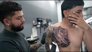 CRAZY JESUS CHEST TATTOO MY CLIENT WAITED 3 MONTHS