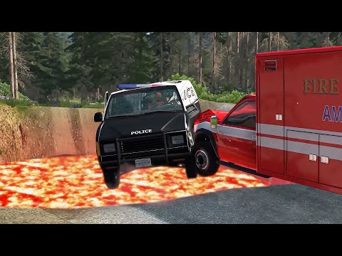 Car VS Giant Lava Pool - BeamNG.drive