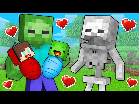 OMG! Mikey Spikey and JJ adopted by MOBS in Minecraft!