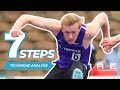 analyzing technique of two hurdlers that take 7 steps to the first hurdle