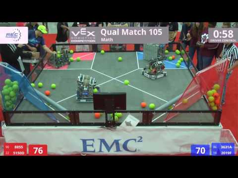 VEX Worlds 2016 - VRC High School - Math - Qual 105 (8855 5150D) 171 vs 205 (3631A 2019F)
