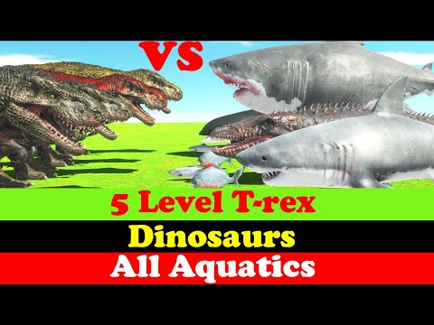 5 Levels of T Rex VS All Aquatics - Animal Revolt Battle Simulator