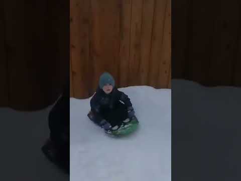 he had no idea what was waiting at the bottom 😅 #sledding #shorts
