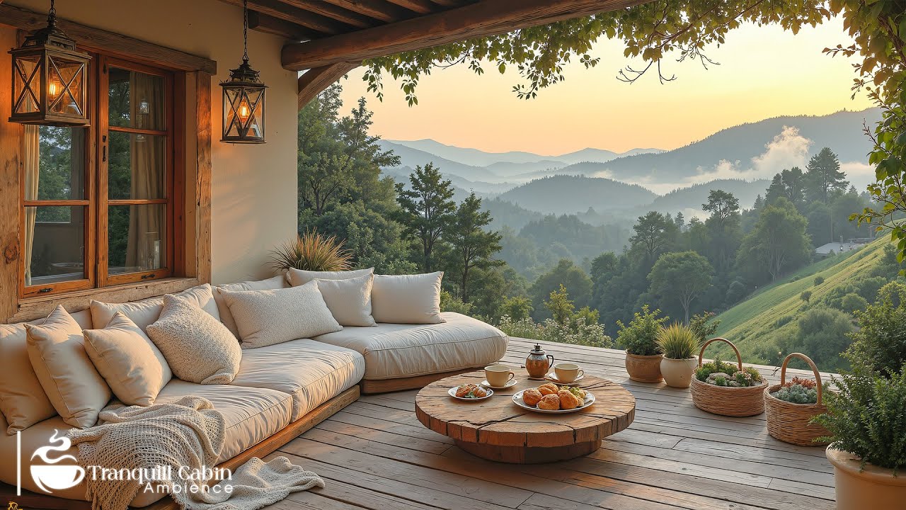 Highland Cafe Jazz | Gentle Jazz In Cozy Cabin Overlook Beautiful Highland For Working, Relaxing