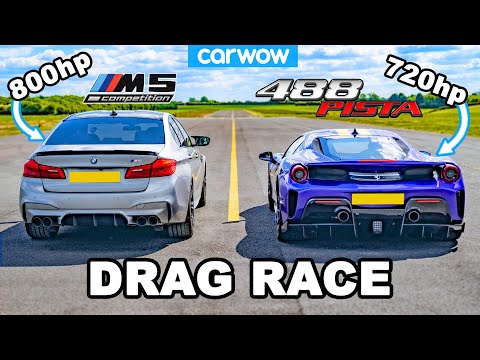 BMW M5 800hp v Ferrari 488 Pista - DRAG RACE