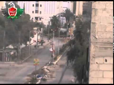 اصوات الإشتباكات بين كتيبة أسود الله وقوات النظام للسيطرة على برج الزراعة في مدينة حرستا في ريف دمشق