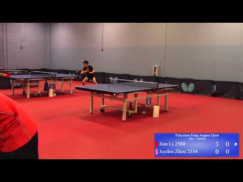 Princeton Pong August Open SEMI FINALS JAYDEN ZHOU VS. JIAN LI