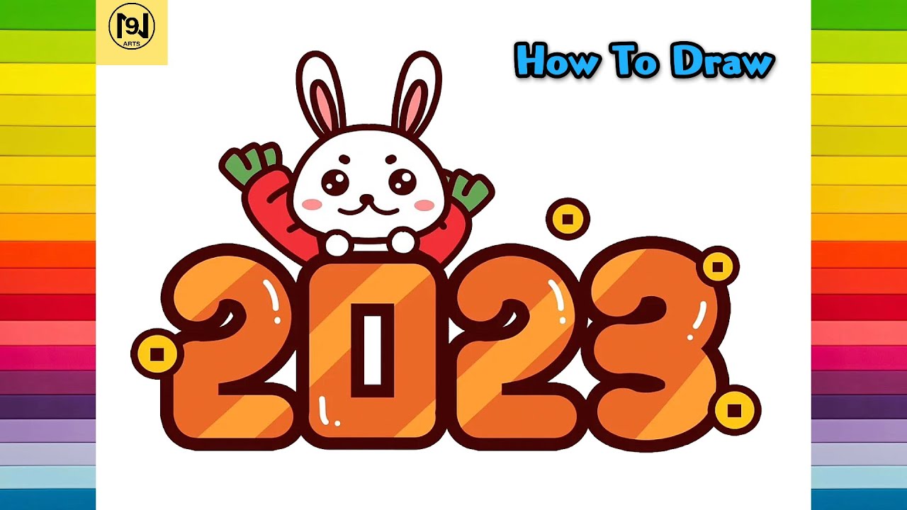 Cómo dibujar Feliz Año Nuevo 2023 fácil paso a paso | No.9 ARTES