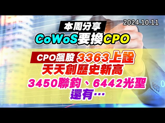 20241011《股市最錢線》#高閔漳 “本周分享CoWoS要換CPO””CPO飆股，3363上詮，天天創歷史新高，3450聯鈞、6442光聖，還有….”