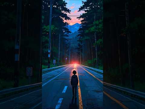 A boy is walking alone on a road. #ai #anime #wallpaper #lofi #beautiful #boy #road #tm #aesthetic