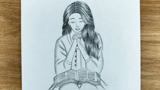 How To Draw A Girl Praying | Step By Step Drawing | Girl Drawing | Pencil Drawing very easy