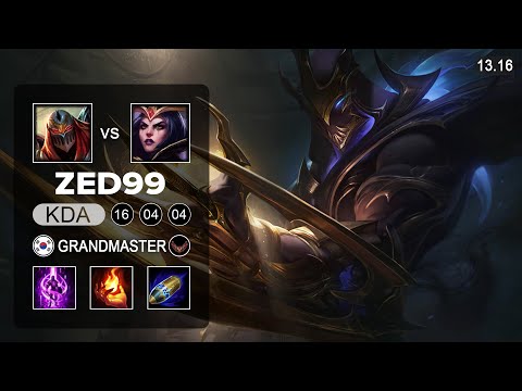 ZED99 Zed vs LeBlanc Mid - KR Grandmaster - Patch 13.16 Season 13