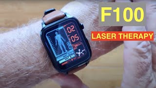 F100 Apple Watch Shaped Dual Laser Therapy SpO2 Temperature IP68 Health Smartwatch: Unbox & 1st Look