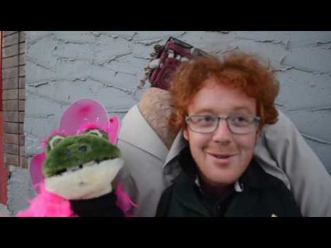 Busker: Ventriloquist Shawn Newman, with Leesi and Yorick, performs at Osborne Street Festival- 1