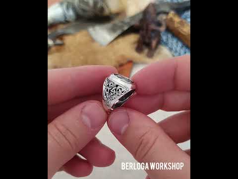 Odin horn ring - handmade Viking jewelry (mammen style ring)