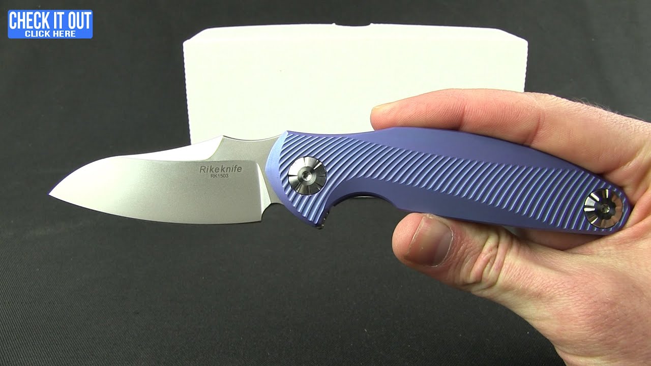 Rike Knife RK1503 Flipper Knife Blue Titanium (3.25" Satin)