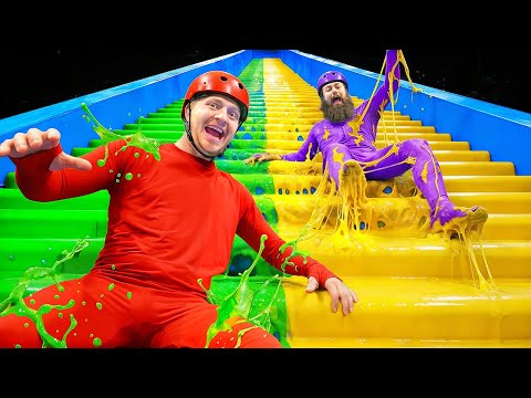 Slippery VS Sticky VS Slime STAIRCASE Challenge!